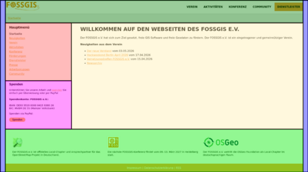 Derzeit sieht unsere Seite so aus (hier farbig unterteilt in verschiedene Abschnitte)